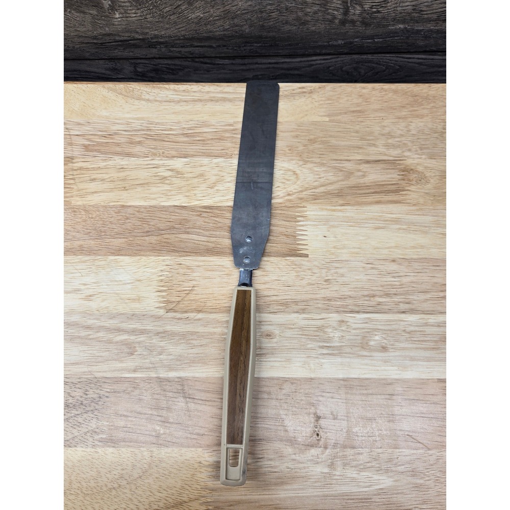 Vintage Stainless Steel Offset Icing Spatula Faux Wood Grain Handle Cake Tool